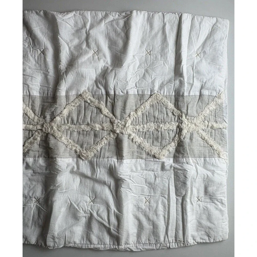 Anthropologie  Tufted Sham Cream Cottage Core Home 26”x26” Euro Sham
